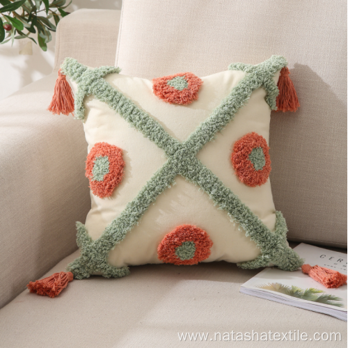 Pure cotton colorful tufted cushion pillow case